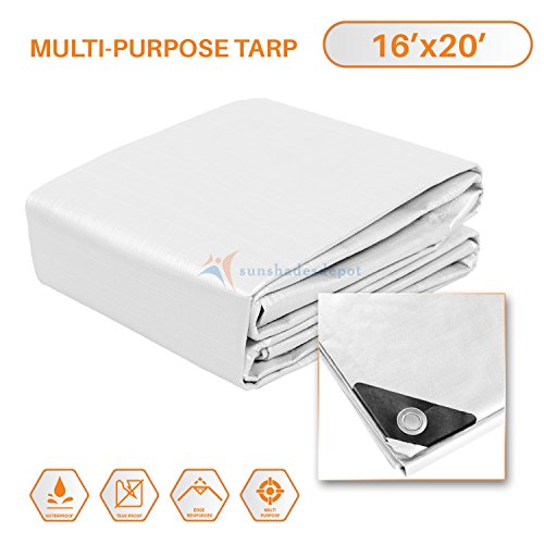 TANG Sunshades Depot 16 x 20 Feet Heavy Duty 10 Mil White Cover Tent Shelter Camping Tarpaulin Multi Purpose Waterproof Poly Tarp Cover Reinforced Rip-Stop with Grommets