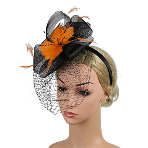 Sayhi Women Flower Mesh Hair Clip Fascinators Hat Pillbox Hat Cocktail Tea Party Wedding Headband(Orange,free size) - Thumbnail 2