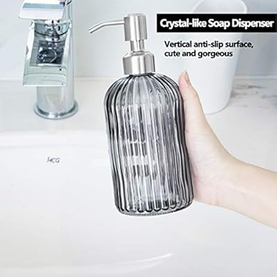 Easy-Tang Soap Dispenser 18 Oz Clear Glass Soap Dispensers with Rust Proof Stainless Steel Pump, Vertical Stripe Design… 41P7Sbml17L
