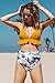 CUPSHE Women's Rambling Rose High-Waisted Push Up Bikini Set, Yellow, Large