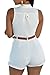 PROGRACE Womens Elegant Plunge V Neck Button Short Club Party Jumpsuit White Large