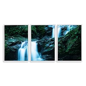 3 Piece Framed Canvas Wall Art for Living Room, Bedroom Waterfall in Deep Forest of Croatia Canvas Prints for Modern Home Decoration Ready to Hang - 16"x24"x3 Panels