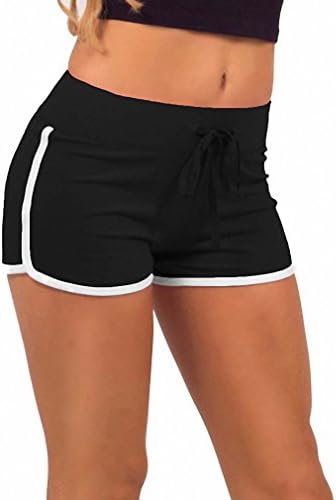 Fast Drying Drawstring Women Shorts Casual Anti Emptied Cotton Contrast Elastic Waist Correndo Short Pants black white L