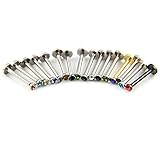 Lot of 16 Assorted Gems Labret Lip Bar Chin Lip Rings Piercing 1.2mm Surgical Steel 16 Guage Body Jewelry