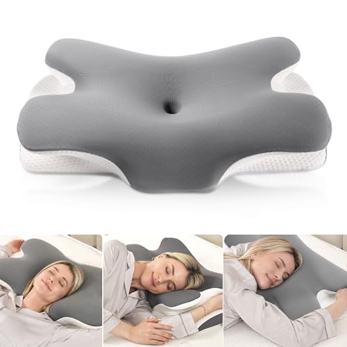 MULISOFT Neck Pillow, Memory Foam Pillow, Comfortable Pillow, Supportive Neck Pillow, Ergonomic Side Sleeper Pillow (Grey)