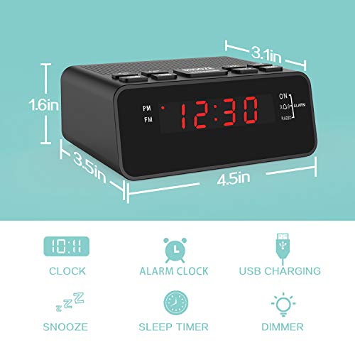 Clock Radio, Digital FM Bedside Alarm Clock Radio with USB Charger Port for Bedroom Guestroom or Livingroom