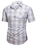 Hanmor Men's Casual Cotton Short Sleeve Plaid Western Button Down Dress Shirts