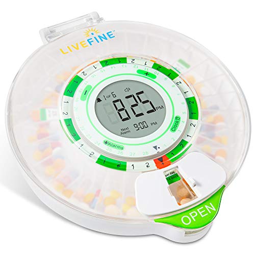 LiveFine 28Day Automatic Pill Dispenser with Upgraded LCD Display, Key