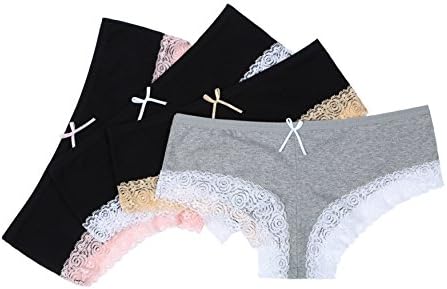 Muledy 5 -Pack Women’s Panties Underwear Hipster Panties Sexy Lace Briefs for cotton (Medium, 4 pack)