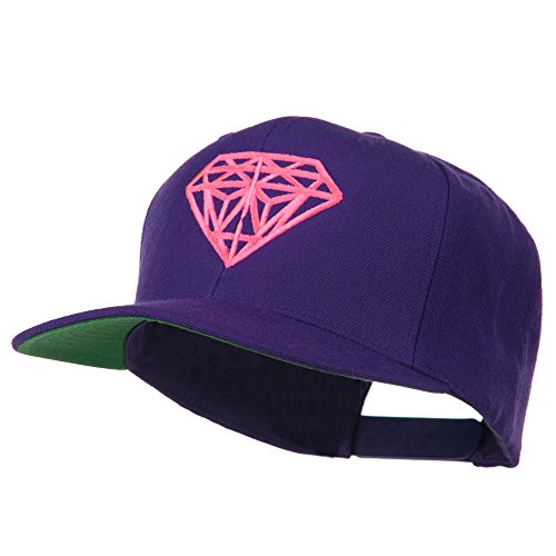 E4hats Pink Diamond Outline Embroidered Snapback Cap - Purple OSFM