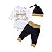 Mikrdoo Christmas Clothes My First New Years 2018 Romper Tops + Black Pants + Hat Clothes Set (3-6 Months, A)