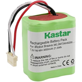 Kastar BRAAVA380 Battery (1 Pack), Ni-MH 7.2V 3000mAh, iRobot Mint 5200 Vacuum Cleaner Replacement Battery for IRobot Braava 380, 380T, Mint5200, 5200B, 5200C Floor Mopping Robots