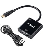 J&D Mini HDMI to VGA Adapter Cable Converter (Black, Adapter)