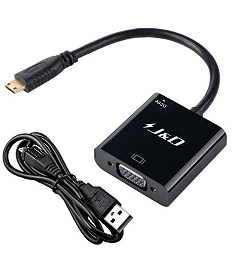 J&D Mini HDMI to VGA Adapter Cable Converter (Black, Adapter)