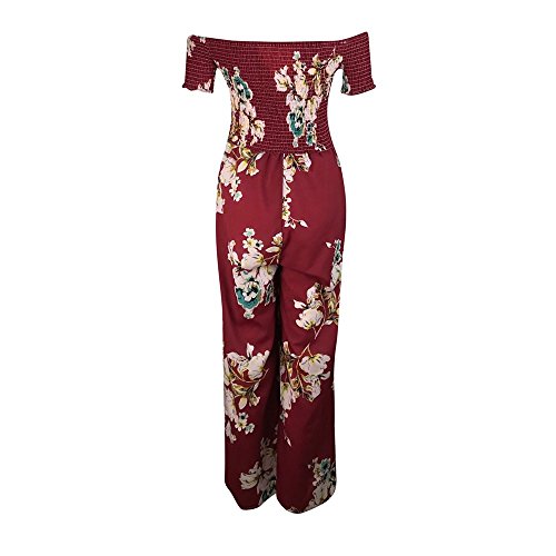 Corriee Rompers for Teen Girls Cute Cold Shoulder Strapless Floral Print High Waist Jumpsuits Summer Long Playsuits Red - Thumbnail 3