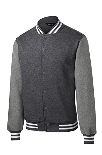 Men's Classic Fleece Letterman Varsity Jacket - GREY - 4XL