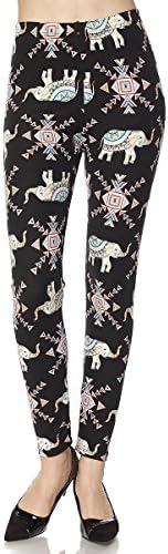 PALI USA Womens Soft Stretch Variety Pattern Printed Brushed Leggings Pants (Egyptian Elephant Black Coral, Plus Size(12-24))