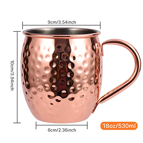 Eligara Moscow Mule Kupferbecher-Set, handgefertigt, lebensmittelecht, Kupferbecher für Moscow Mule Cocktail, 473 ml, Geschenk-Set mit 1 Schnapsglas, 4 Strohhalmen und 4 Untersetzern, 4 Stück – Bild 3