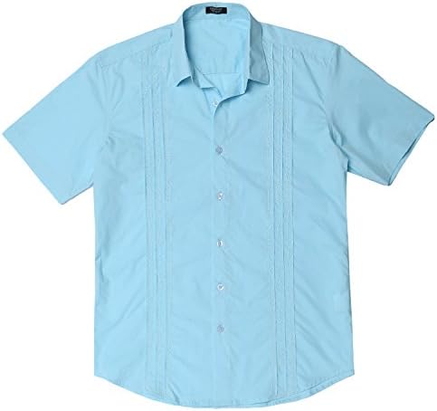 Gotchicon Mens Short Sleeve Cuban Guayabera Shirt Pintuck Embroidery Shirt Blue Medium