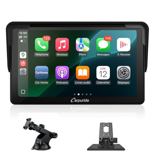 Carpuride Car Stereo, Portable Wireless Carplay & Android Auto,7 Inch 1080P HD Touch Screen Radio with BT 5.0, Mirror Link Support Truck RV Dash Mount