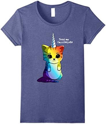 Womens Caticorn Rainbow T shirt Meowgical Cat Unicorn Kittycorn Tee Small Heather Blue