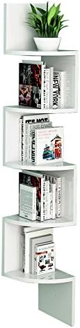 LOYOKI Wall Mount Decor Space Saving Corner Shelves Bookcase White Finish