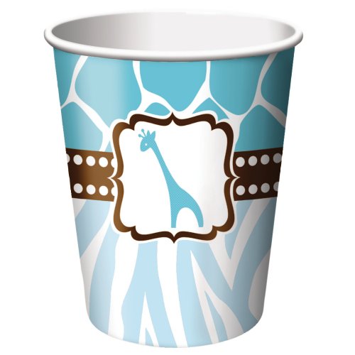 Creative Converting Baby Shower Wild Safari Blue 8 Count Paper Cups, 9-Ounce