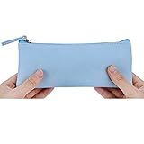 MROCO PU Leather Pencil Pouch Pen Pouch Pencil Case, Small Pencils Pouch Canvas/PU Leather Pen Case Makeup Pouch Makeup Case Cosmetic Pouch with Zipper for School,Office,Travel(Blue)