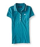 Aeropostale Women's A87 Solid Tipped-Collar Piqu Polo Shirt M Teal Ocean