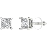 14K White Gold White Sapphire Stud Earrings with Screw back - Hypoallergenic, 1 cttw - Minimalist Women's Fine Jewelry