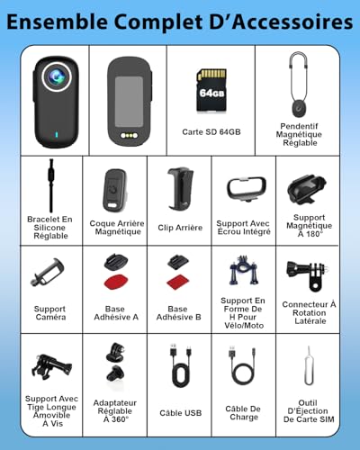 Bextgoo Mini Camera Vlog POV WiFi 4K Action Cam with 64GB Card, Waterproof IP65 Motorcycle Camera, Portable Mini Camera with Battery Life up to 240 Minutes