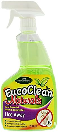 EucoClean Naturals Lice Away - Pure Essential Neem &amp; Eucalyptus treatment for Home, Beds and More! Natural Ingredients eliminate, repel, and prevent lice. FAST!  25.4 ounce spray bottle