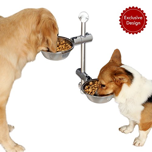 Elevated Double Dog Bowls Adjustable Raised Pet Feeder Station Stainless Steel Bowls for Small Medium Large Dogs Cats Pets by WOWGO