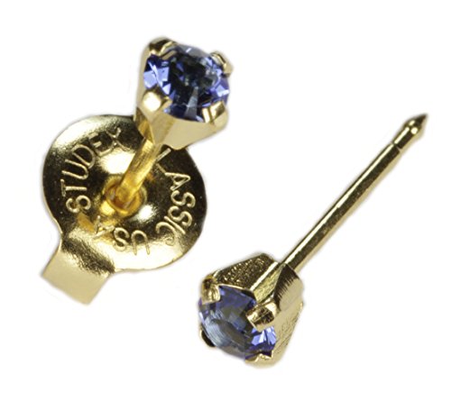 Gold Mini 3mm Blue September Birthstone Ear Piercing Earrings Hypoallergenic Studex System 75 - Thumbnail 7