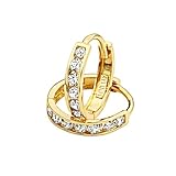 14k Yellow Gold 2mm Thickness CZ Channel Set Hoop Huggie Earrings - 3 Differnet Size Available