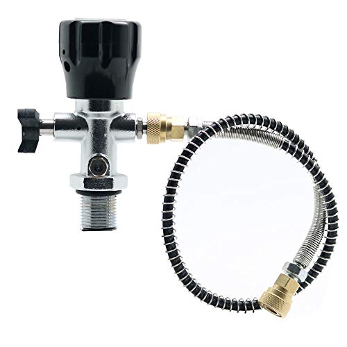 IORMAN Paintball CO2 Tank Compressed Air DIN Valve Gauge & Fill Station, 300bar/4500psi High Pressure, 7/8-14 UNF Male Thread, with 24" Charging Hose for PCP Game