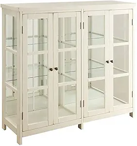BOWERY HILL 4 Door Glass Display Curio China Accent Cabinet in Antique White