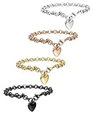 FIBO STEEL 1-4 Pcs Stainless Steel Womens Charm Bracelets for Teen Girls Link Heart Bracelets,7.5 inches