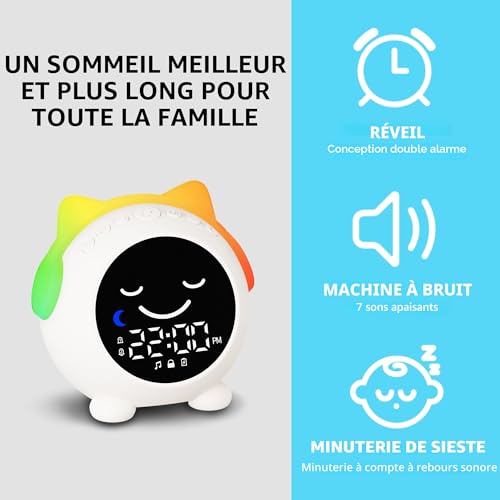 MRSCOZ Children's Cat Alarm Clock | Day/Night | Night Light + Soothing Sounds | 2 Alarms & Weekend Mode | Rechargeable | Sleep Aid & Time Learning for Girls / Boys