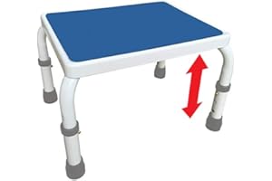 PLATINUM HEALTH AdjustaStep Height Adjustable Step Stool- All Steel Construction, Anti-Slip Foot Pads and Platform. Bariatric Version Option. Modern White and Blue Finish.