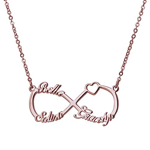 Personalized 925 Sterling Silver Infinity Name Necklace in 24K Rose Gold Custom Made with 3 Names