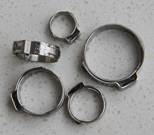 IEUYO PEX Pinch Clamps PEX Cinch Clamps Rings Assortment Kit for Securing Pipe Hoses 304 Stainless Steel 1/4" 5/8" 3/4" 1/2" 1"