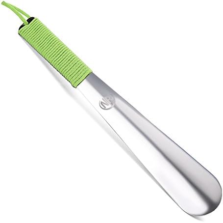 Long Metal Shoe horn-15" Extra Long Handled Shoehorn with Paracord Strap for Boots &amp; shoes-Stainless Steel &amp; Lifetime Warranty (Green)