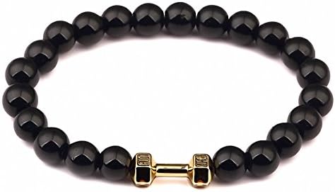 NUKIC Black Agate Sports Fitness Bracelet 8mm Bead Meditation Mala Grouding Stone Protection 7 Inches Unisex