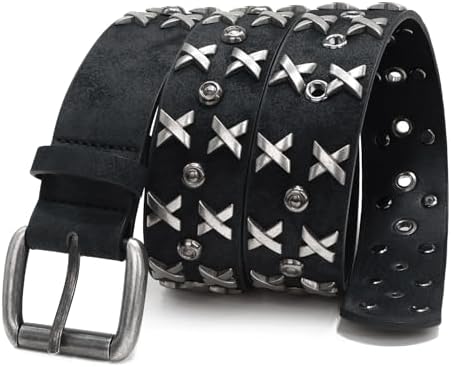 小物 jent louis Leather Studded Belt LumiSyne Studded Belt Women Men Black Leather Belt With Silver