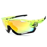 YUNYILAN 2018 Cycling Sunglasses polarized Mens Sport Glasses 3 Lens Cycling Glasses Bicycle Glasses Eyewear (Fluorescent green Black)