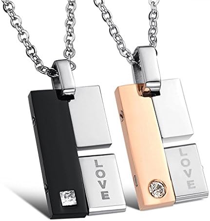 Happy Jewelry His & Hers Matching Set Titanium Stainless Steel Couple Pendant Necklace Korean Love Style with a Gift Box and a Nice Small Gift (One Pair)