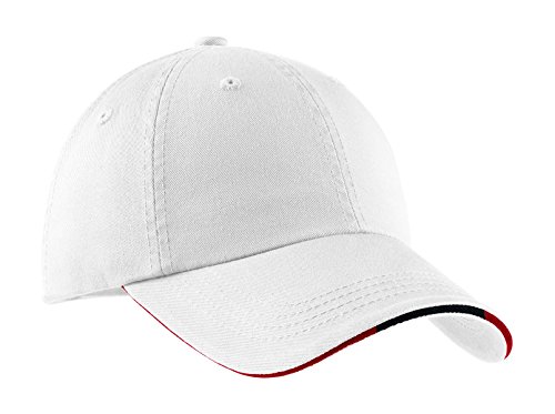 Port Authority Men's Sandwich Bill Cap with OSFA White/ Classic Navy/ Red