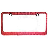 BLVD-LPF Popular Bling 7 Row Hot Pink Color Crystal Metal Chrome License Plate Frame with Screw Caps - 1 Frame