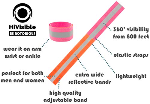 Reflective Bands for Arm, Wrist, Ankle, Leg. Reflector Bands. High Visibility Reflective Running Gear for Women and Men Cycling Walking Bike Safety Tape Straps - Bicycle Pants Clip, Cuff (2 Pink)